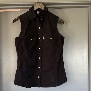 Carhartt for Women black sleeveless Western Pearl Snaps Top Yokes Flap Pockets